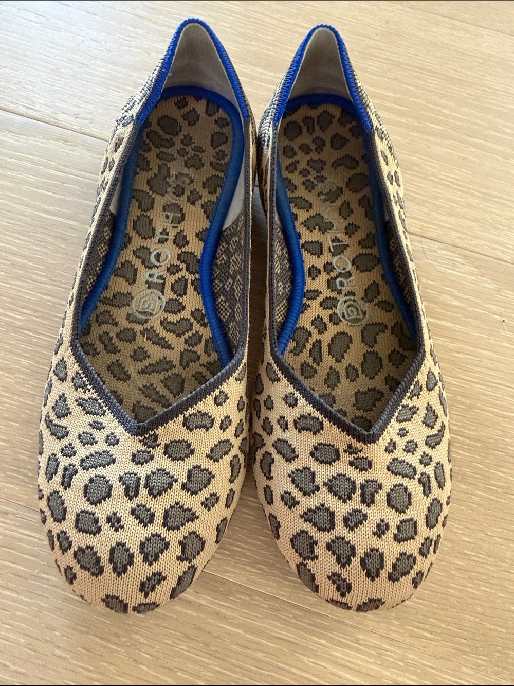 Rothy's Leopard Print Flats with Blue Trim